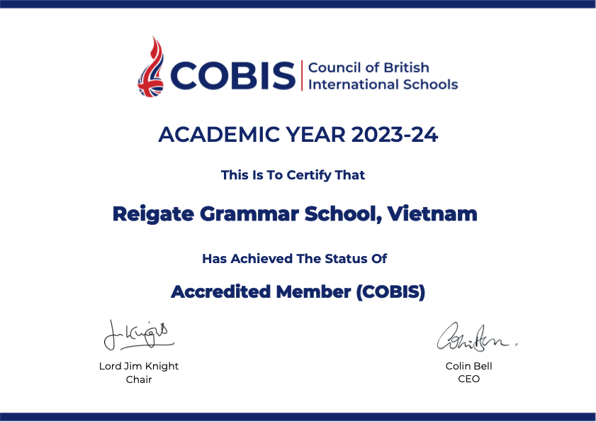 Reigate Grammar School Vietnam achieves COBIS accreditation.